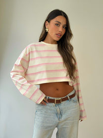 חולצת קרופ פסים ורוד