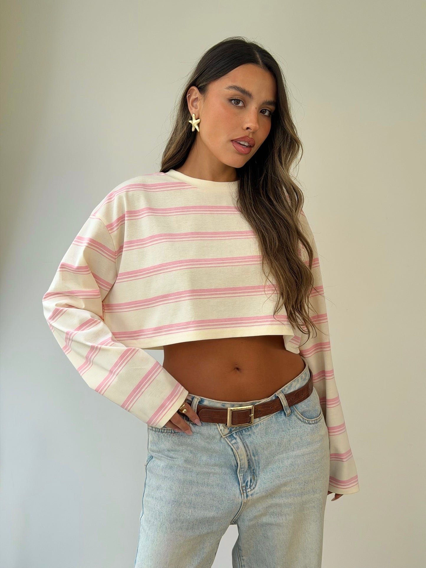 חולצת קרופ פסים ורוד