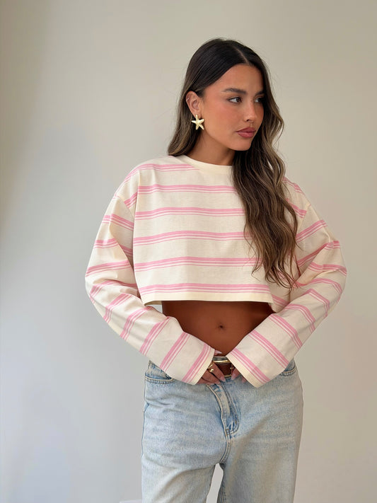 חולצת קרופ פסים ורוד