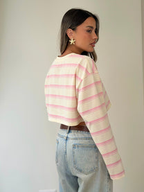 חולצת קרופ פסים ורוד