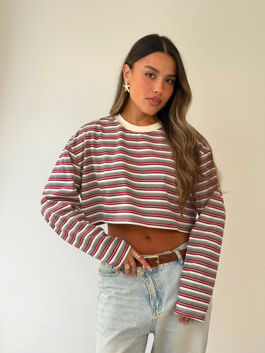 חולצת קרופ פסים צבעונית