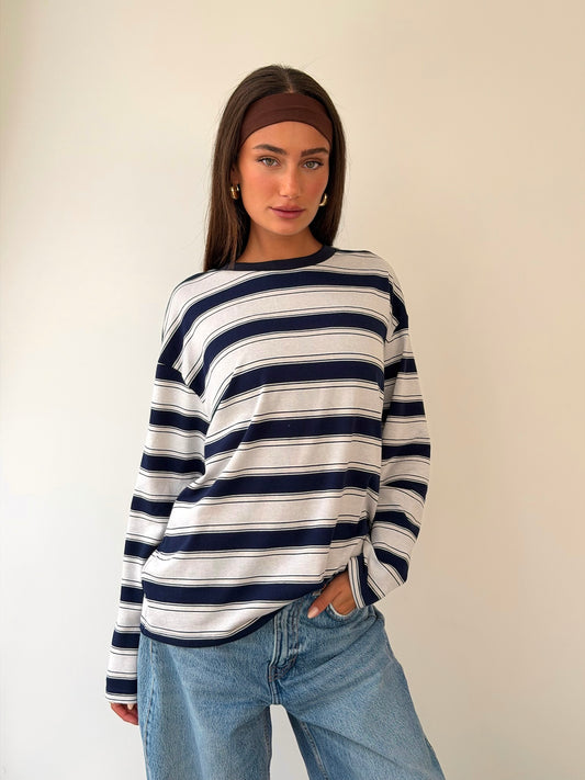 טי שירט אוברסייז פסים נייבי