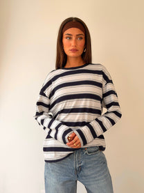 טי שירט אוברסייז פסים נייבי