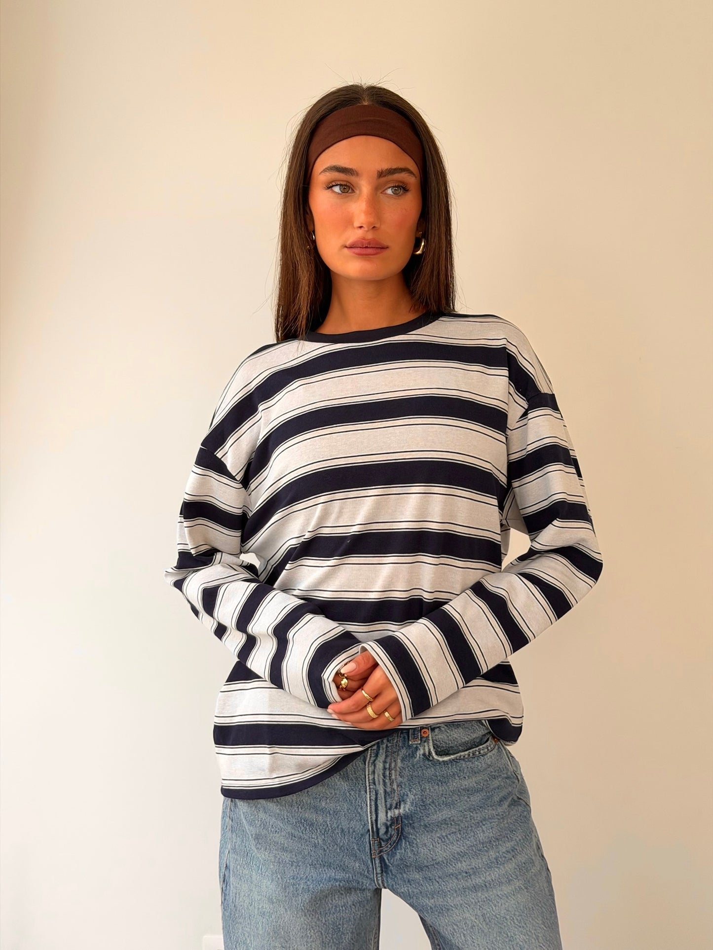 טי שירט אוברסייז פסים נייבי