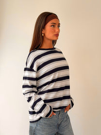 טי שירט אוברסייז פסים נייבי