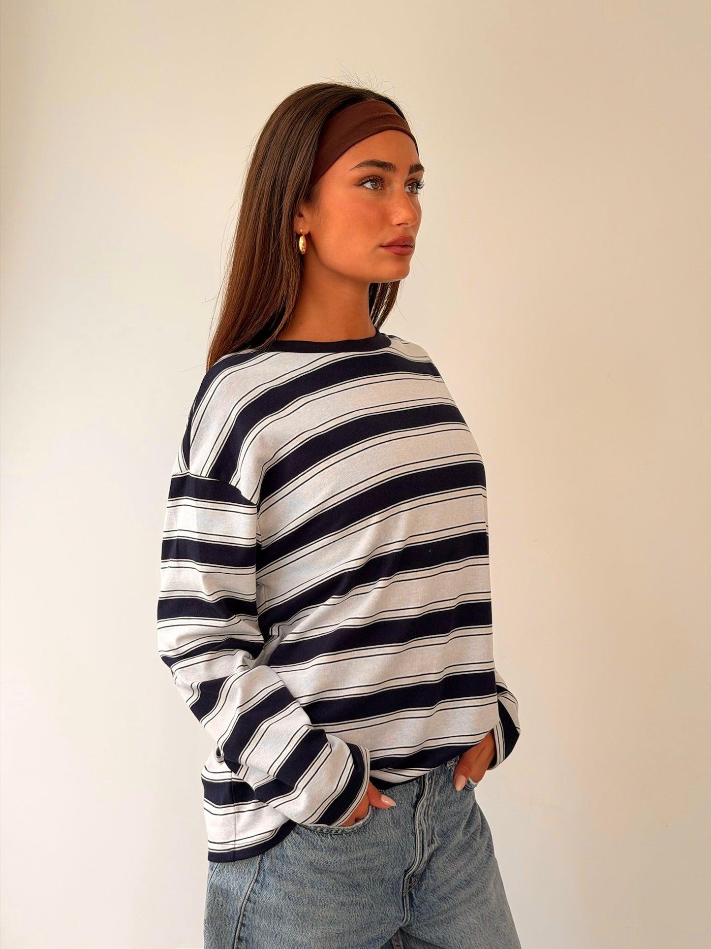 טי שירט אוברסייז פסים נייבי