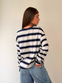 טי שירט אוברסייז פסים נייבי