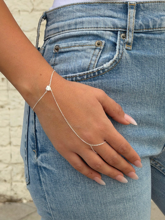 צמיד טבעת זירקון לב מכסף אמיתי 925