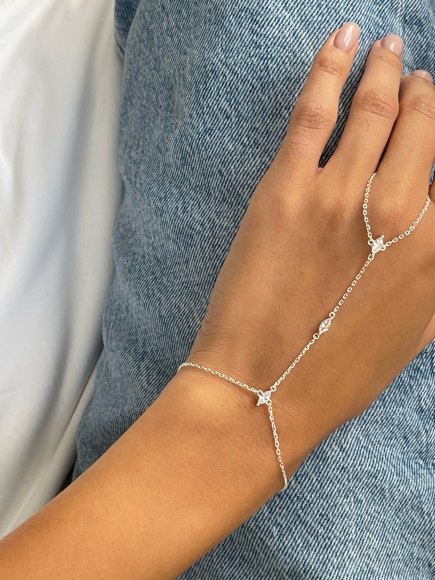 צמיד טבעת טריפל זירקוני מרקיז מכסף אמיתי 925