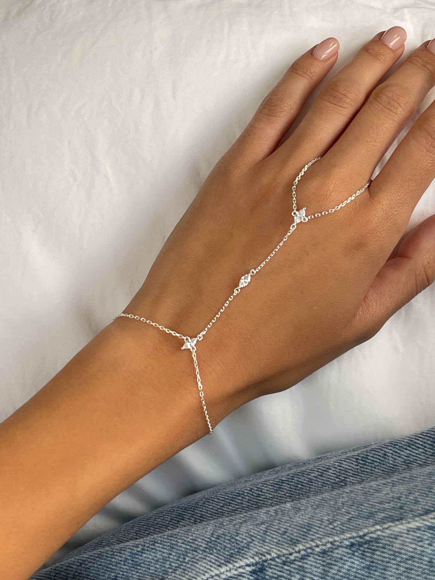 צמיד טבעת טריפל זירקוני מרקיז מכסף אמיתי 925