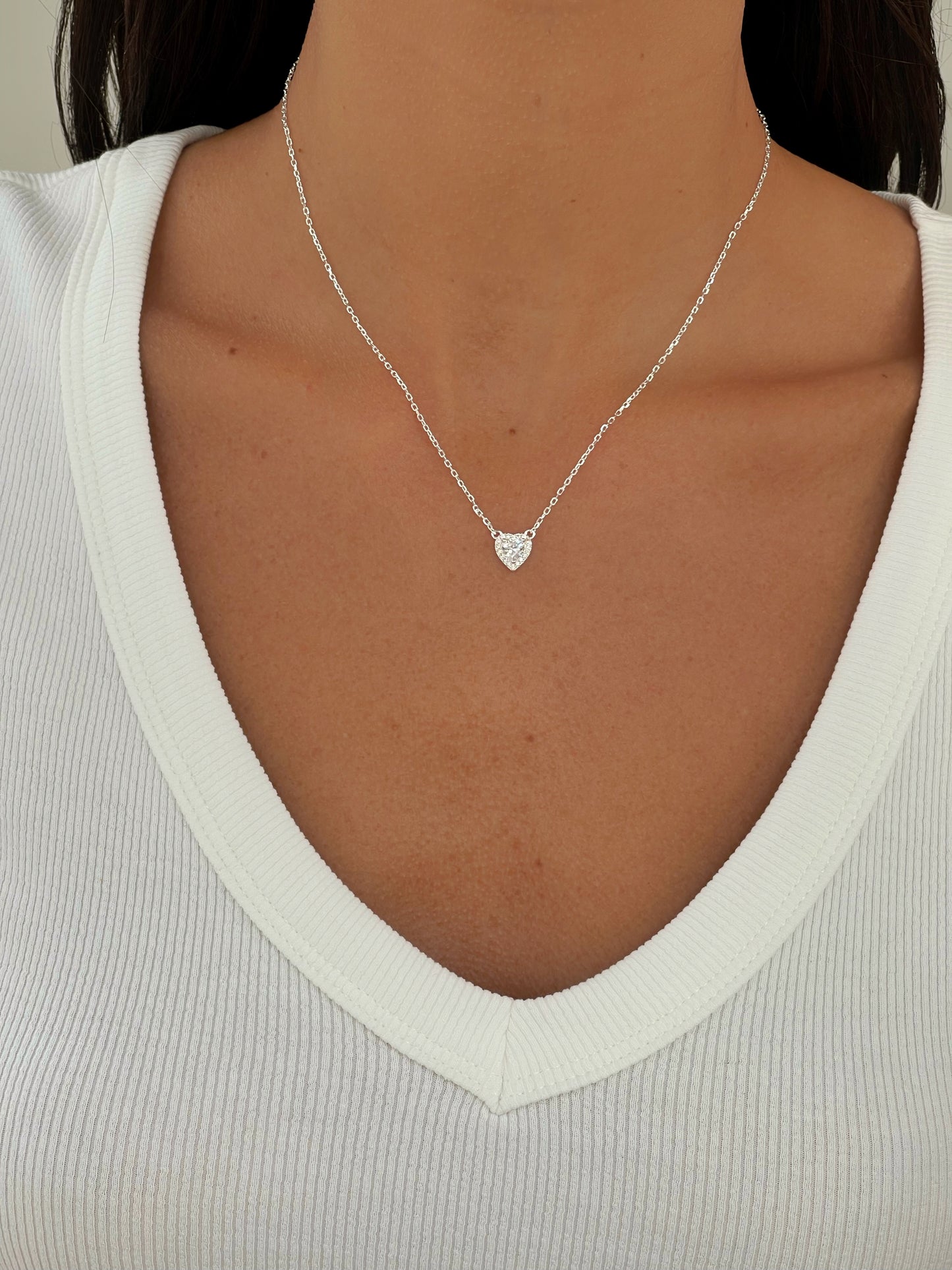 שרשרת אבן זירקון לב משובץ מכסף אמיתי 925