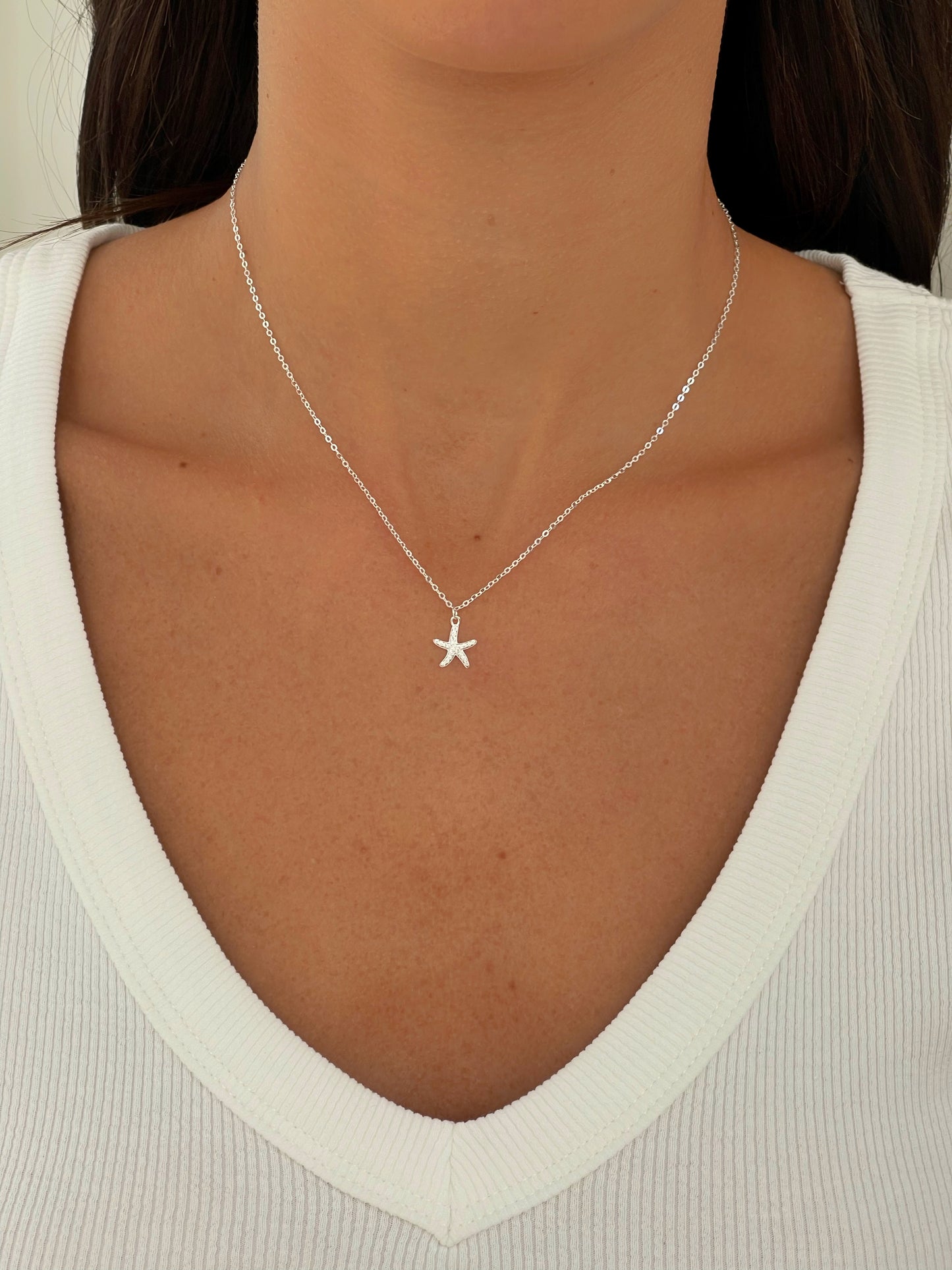 שרשרת כוכב ים משובץ מכסף אמיתי 925