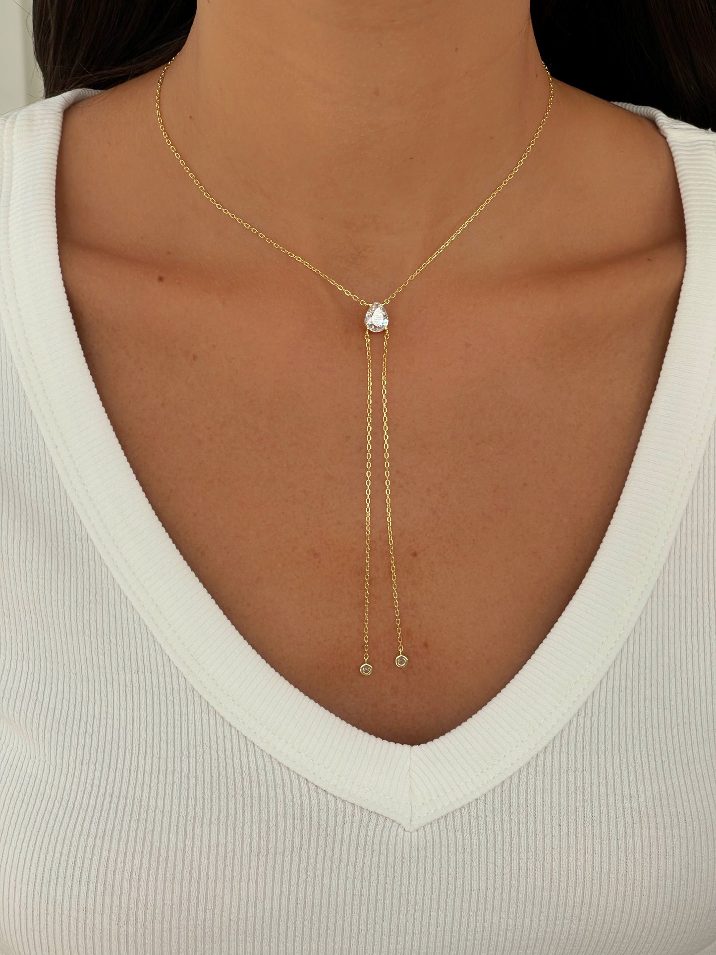 שרשרת זירקון טיפה נופלת מכסף אמיתי 925