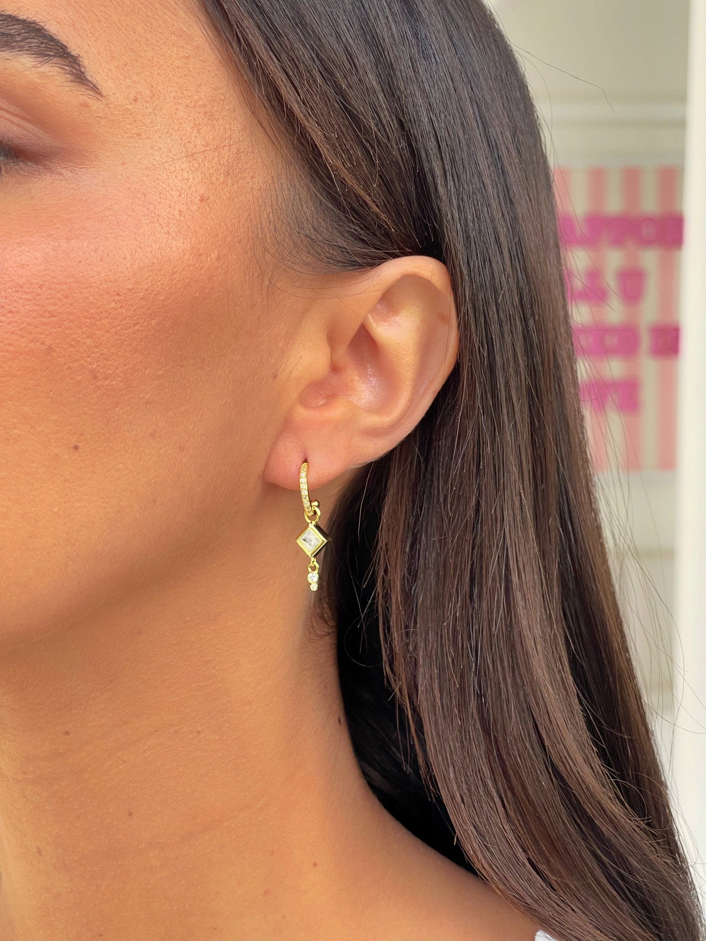 זוג עגילי חישוק זירקון מעוין  מכסף אמיתי 925