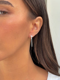 זוג עגילי פרח לוטוס בל שרשרת עדין מכסף אמיתי 925