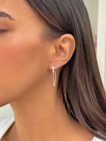 זוג עגילי פרח לוטוס בל שרשרת עדין מכסף אמיתי 925