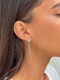 זוג עגילי פרח לוטוס בל בשילוב לב שרשרת