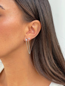 עגיל פרח משובץ עדין בשילוב זירקון לב מכסף אמיתי 925