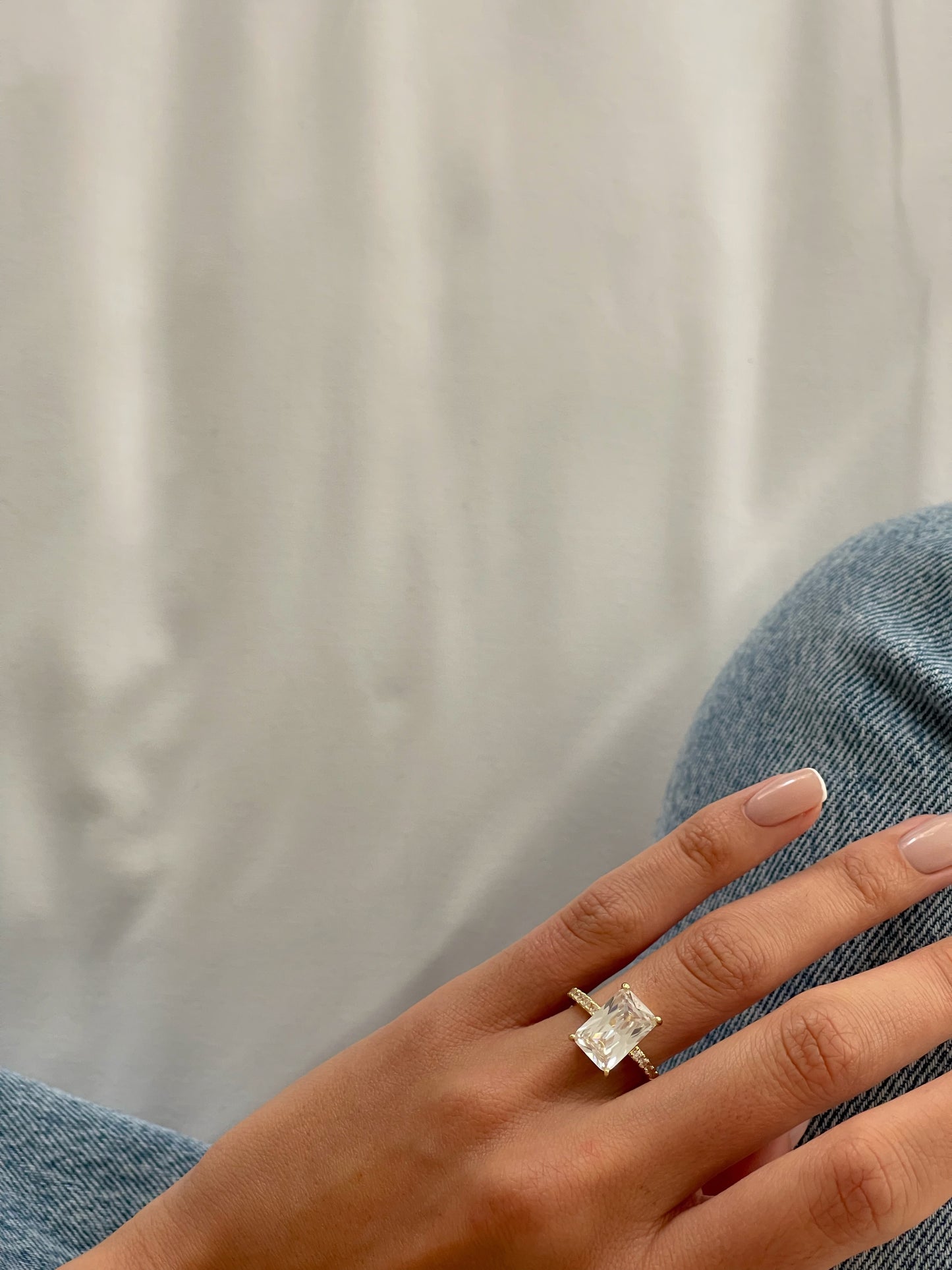 טבעת זירקון מלבן מכסף אמיתי 925