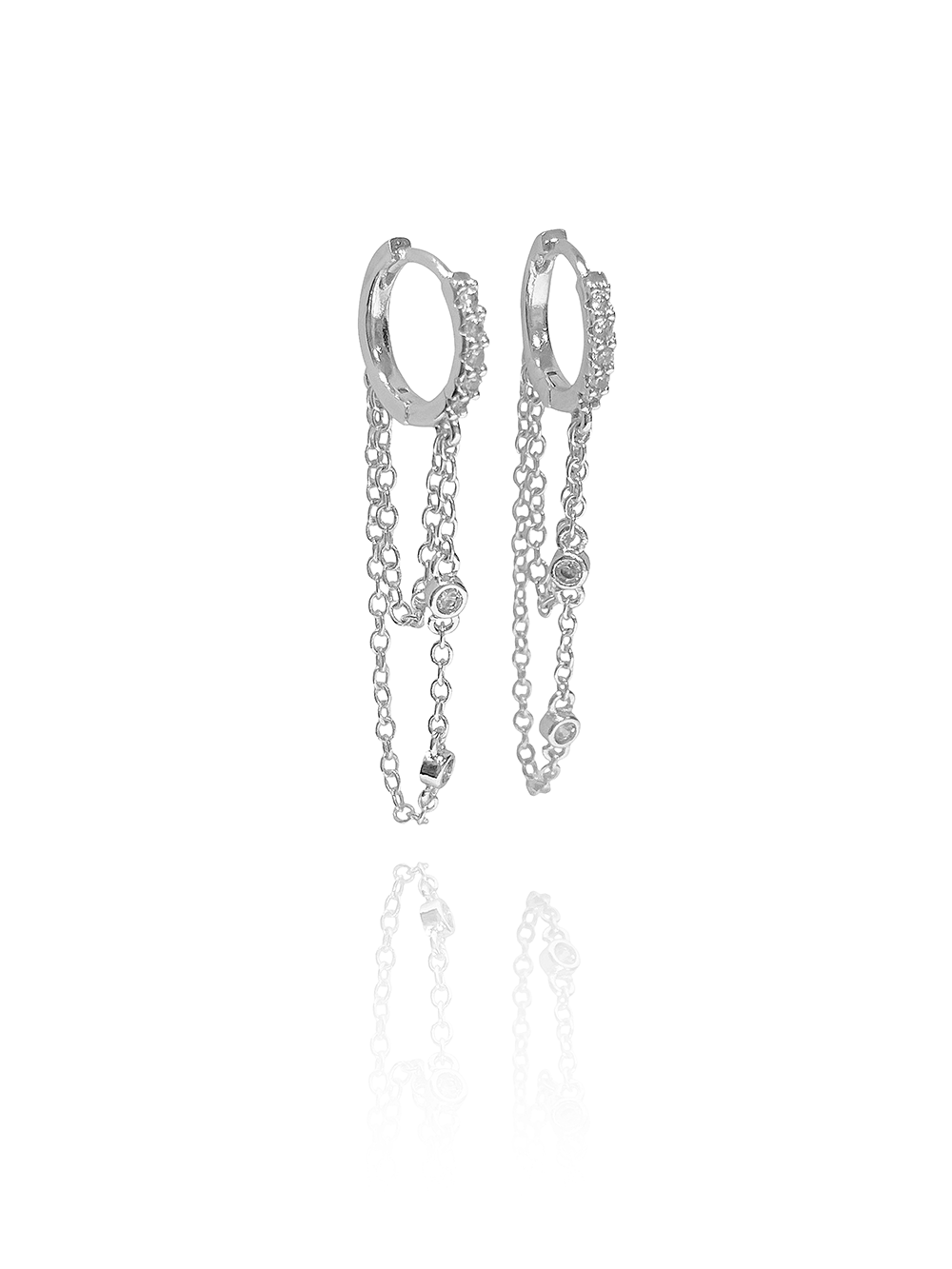 זוג עגילי חישוק בשילוב שרשרת זירקונים כפולה